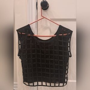 Black Grid-Overlay Cropped Top - Women